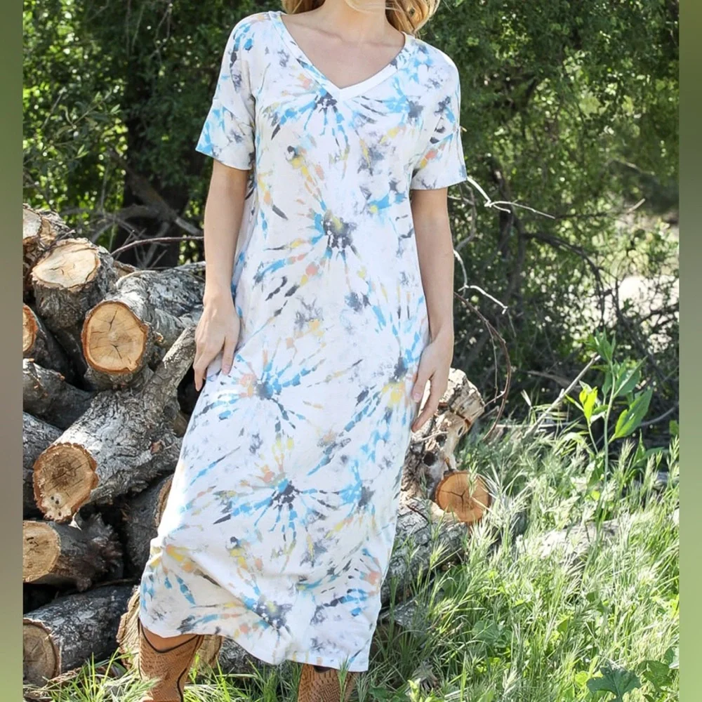 Taupe paint splatter dress - Picture 2 of 12